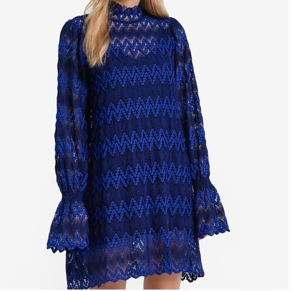 NWT Free People Simone Blue Lace Mini Dress - Picture 5 of 8